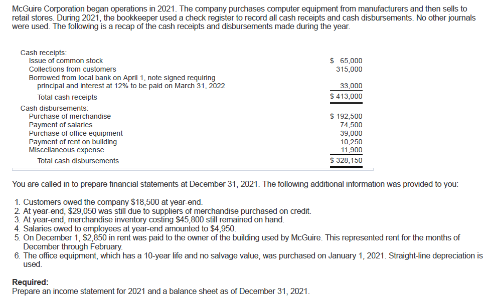 Solved McGuire Corporation began operations in 2021. The | Chegg.com