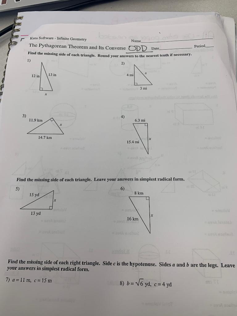 Kuta software the pythagorean theorem and 2025 its converse answers