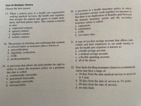 Solved Part Ill Multiple Choice Choose The Best Answer 17 Chegg