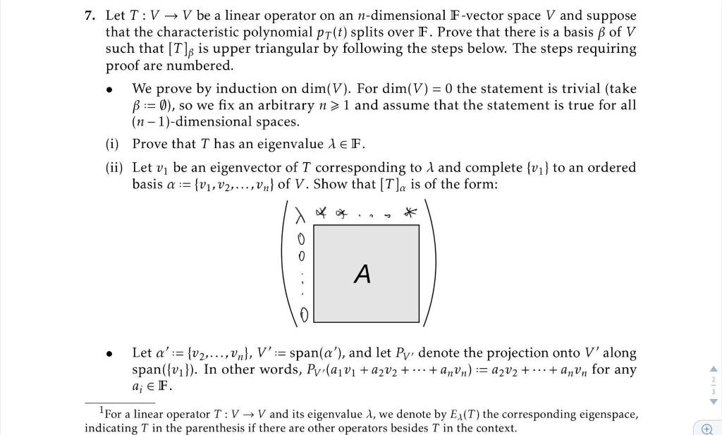 7 Let T V V Be A Linear Operator On An N Dime Chegg Com