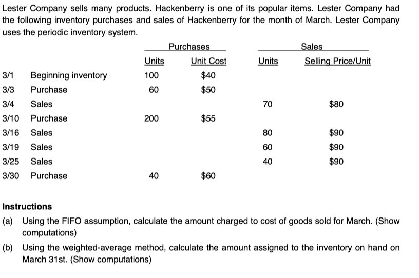 Solved Lester Company sells many products. Hackenberry is
