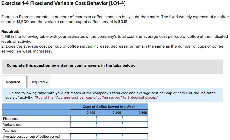 Solved Exercise 14 Fixed and Variable Cost Behavior [LO14]