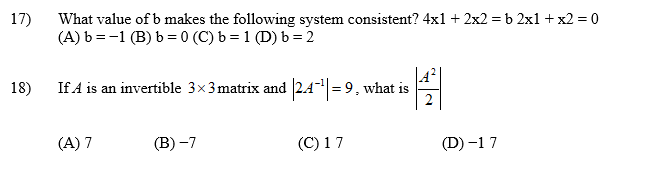 Solved 17) What Value Of B Makes The Following System | Chegg.com