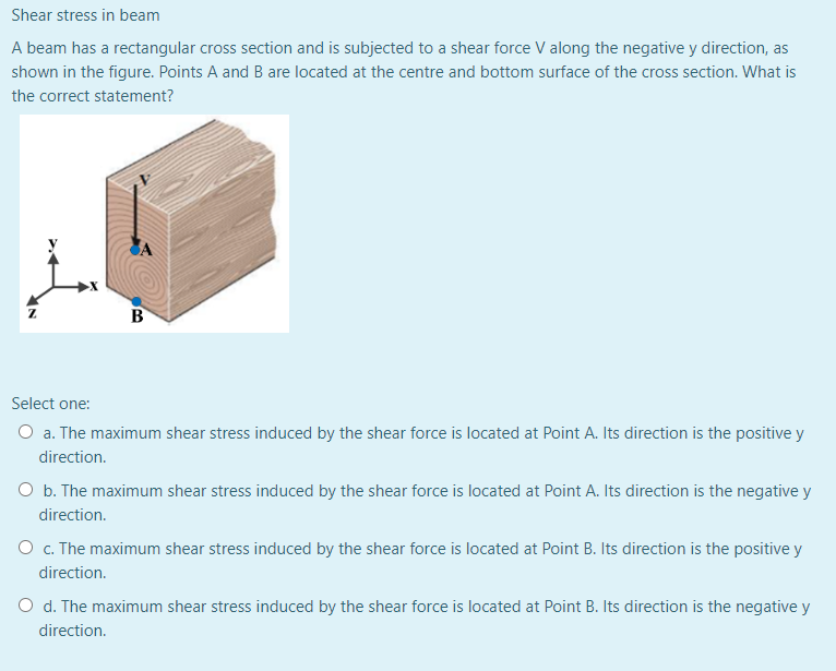 Solved Shear stress in beam A beam has a rectangular cross | Chegg.com
