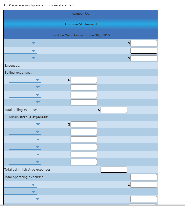 Solved Multiple-Step Income Statement and Report Form of | Chegg.com