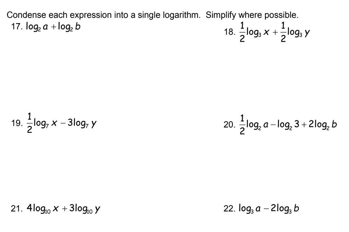 Solved Condense each expression into a single logarithm. | Chegg.com