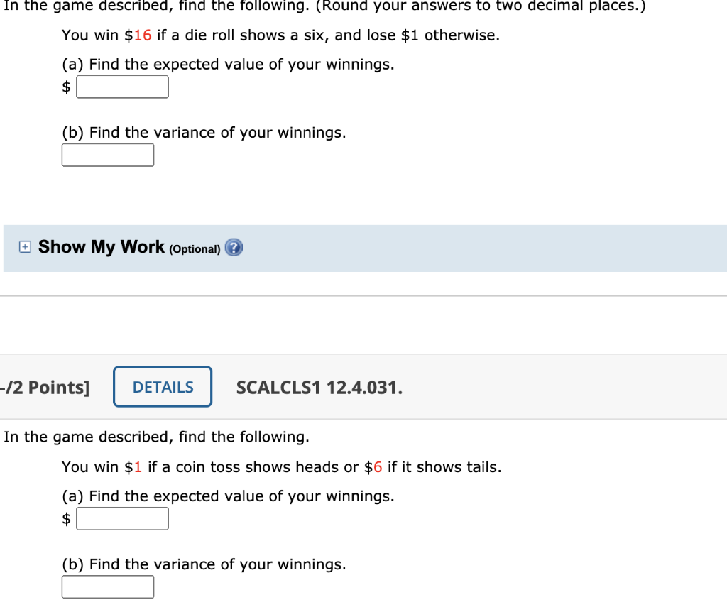 Solved In the game described, find the following. (Round | Chegg.com