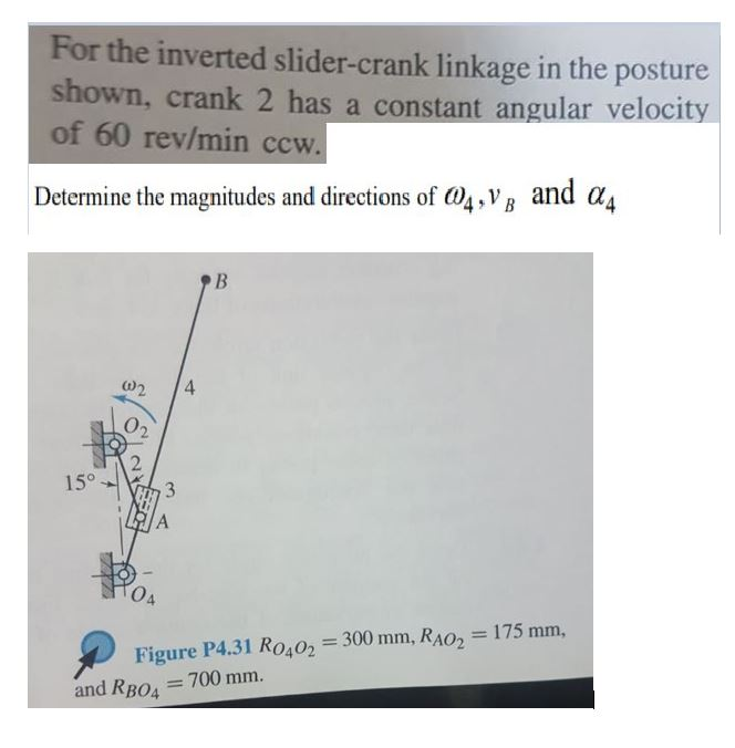 Solved For The Inverted Slider crank Linkage In The Posture Chegg