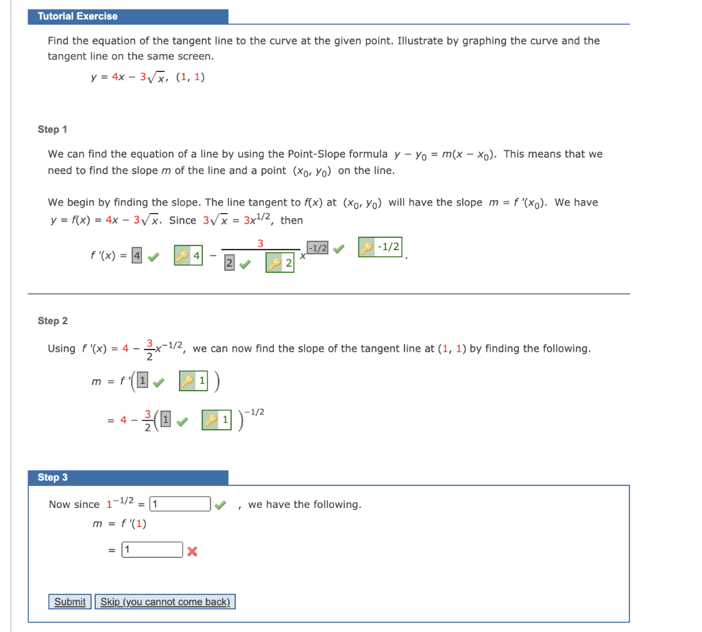 Solved Tutorial Exercise Find the equation of the tangent | Chegg.com