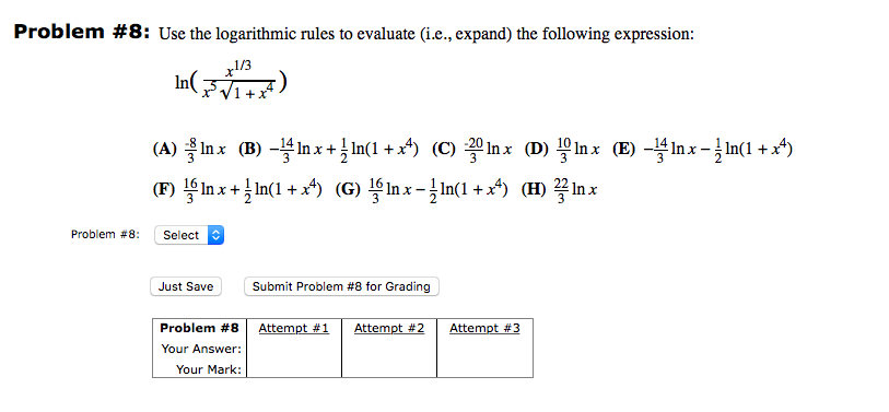 Solved Problem #8: Use the logarithmic rules to evaluate | Chegg.com