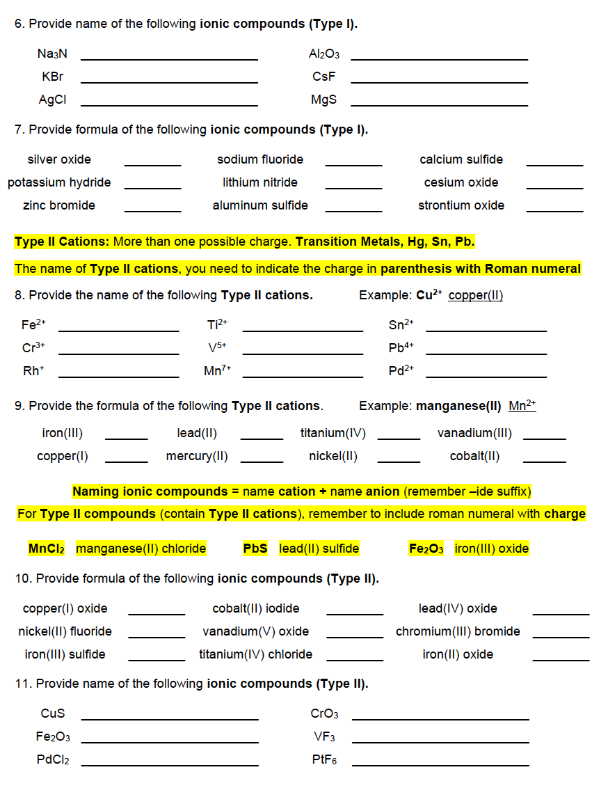 Solved Ionic Compounds: cation (metal or NH4+) + anion | Chegg.com