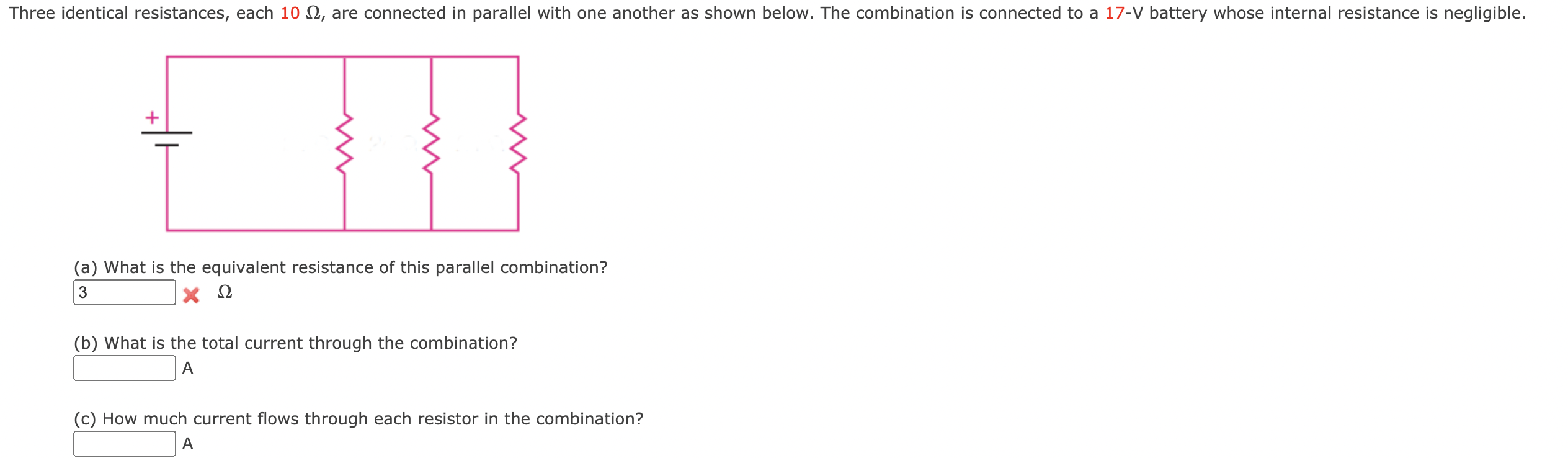 Solved Three Identical Resistances, Each 10 2, Are Connected | Chegg.com