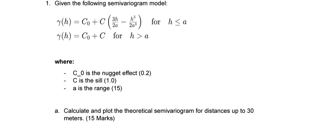 Given the following semivariogram | Chegg.com