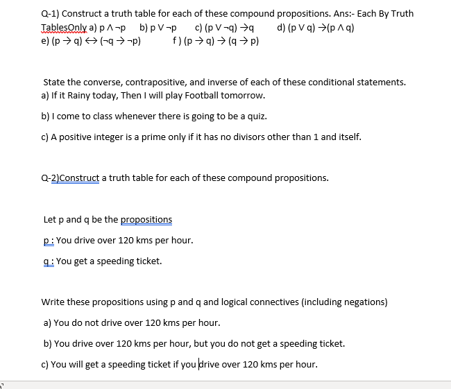 Solved Q-1) Construct A Truth Table For Each Of These | Chegg.com