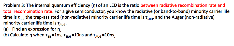 Solved Problem 3: The internal quantum efficiency (n) of an | Chegg.com