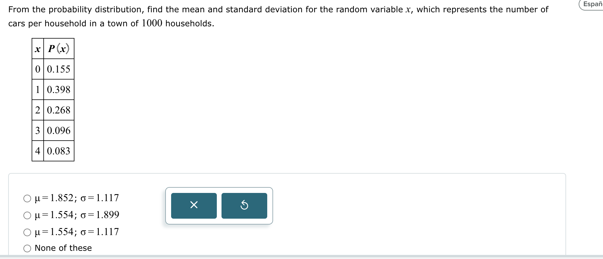 From the probability distribution, find the mean and