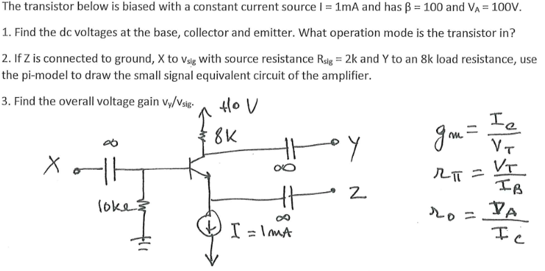 Solved The transistor below is biased with a constant | Chegg.com