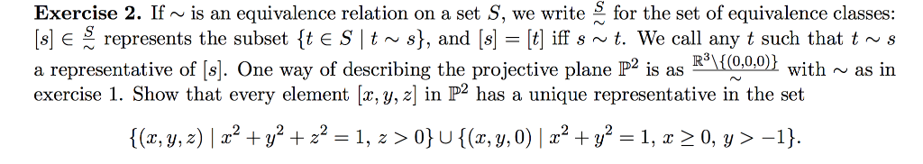 Solved Exercise 2. If~is an equivalence relation on a set S, | Chegg.com