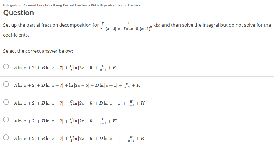 Solved integrating partial fractions with repeated linear chegg
