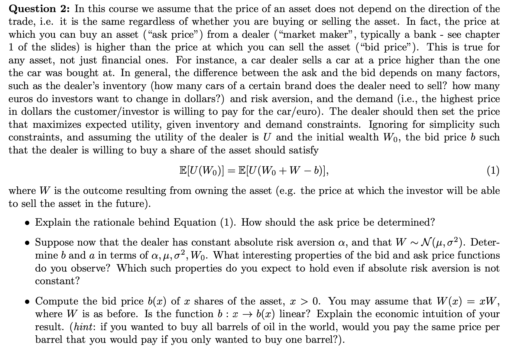 Solved Question 2: In this course we assume that the price | Chegg.com