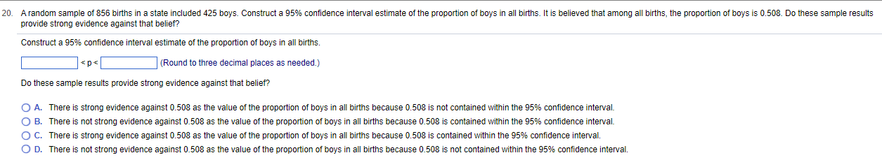 Solved 20. A random sample of 856 births in a state included | Chegg.com