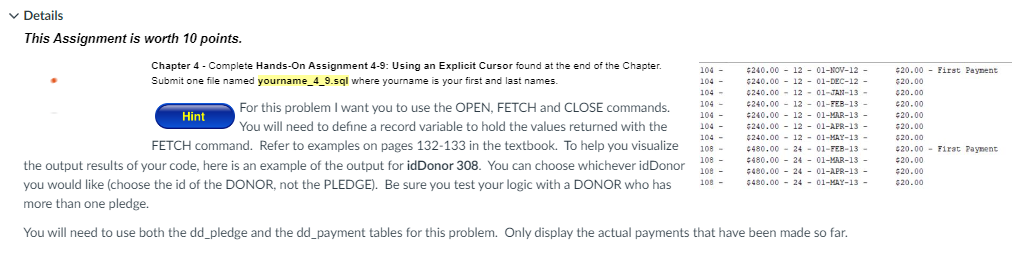 Solved Assignment 4-9: Using an Explicit Cursor Create a | Chegg.com