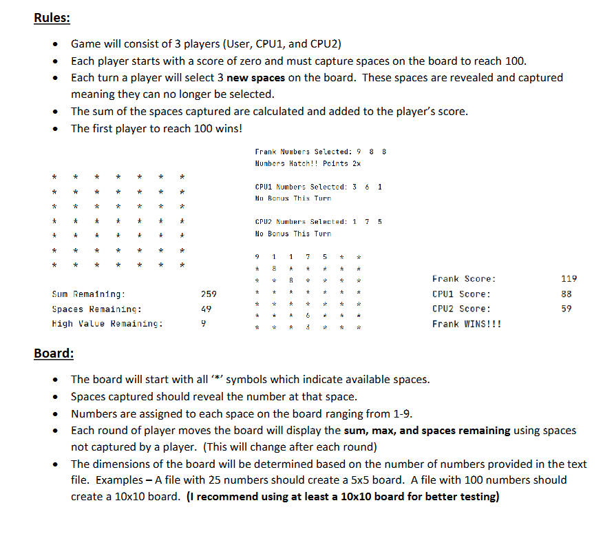 Solved In C++ ﻿FormatRules:Game will consist of 3 ﻿players | Chegg.com