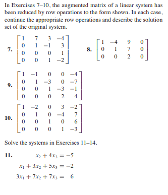 Solved In Exercises 7-10, the augmented matrix of a linear | Chegg.com