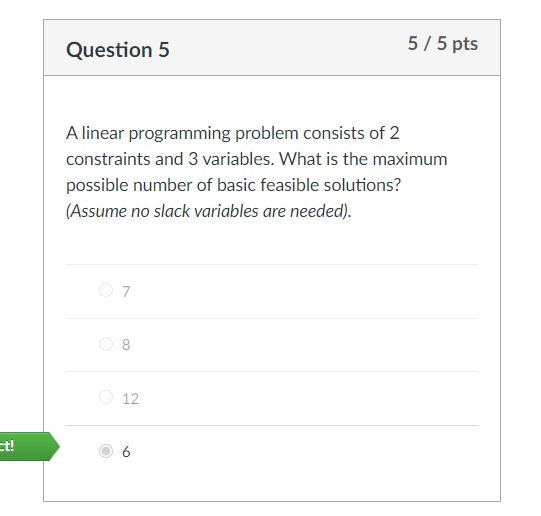 Solved Question 5 5/5 pts A linear programming problem | Chegg.com
