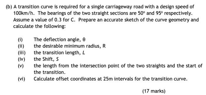 Solved (b) A Transition Curve Is Required For A Single | Chegg.com