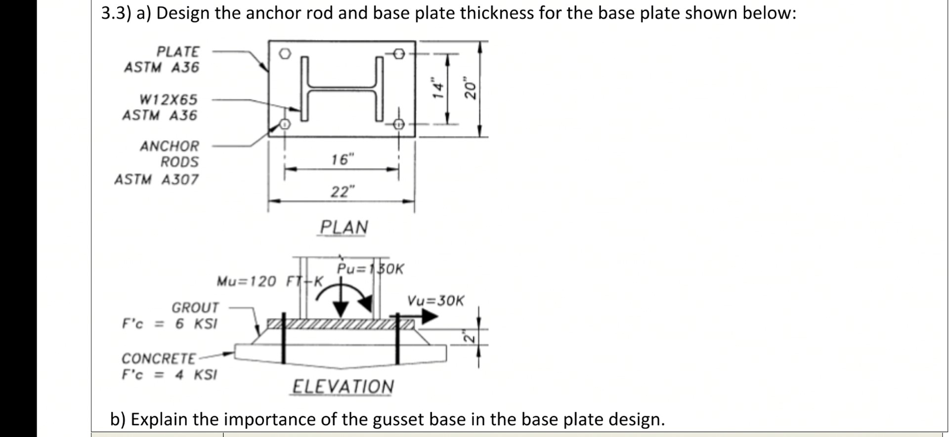 Solved y3.3) ﻿a) ﻿Design the anchor rod and base plate