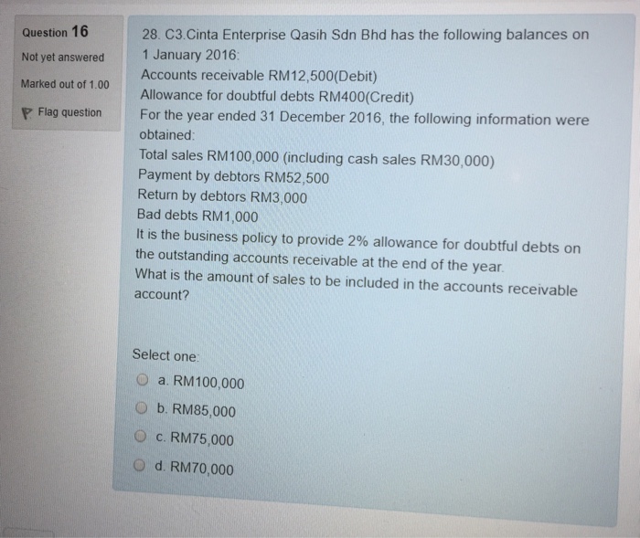 Solved 28. C3. Cinta Enterprise Qasih Sdn Bhd has the | Chegg.com