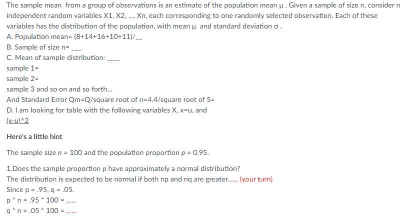 Solved The sample mean from a group of observations is an | Chegg.com