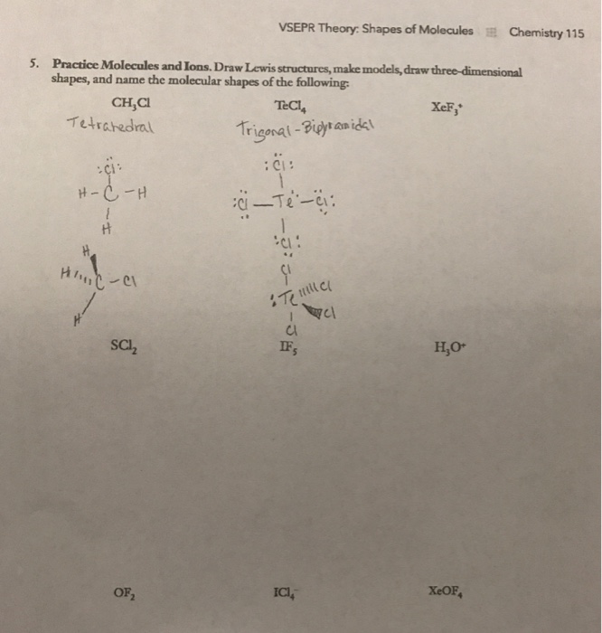 Solved VSEPR Theory: Shapes of Molecules Chemistry 115 5. | Chegg.com