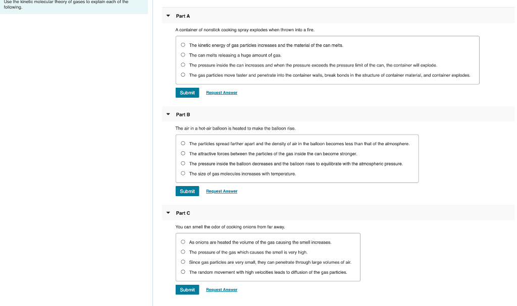 Solved Use the kinetic molecular theory of gases to explain | Chegg.com