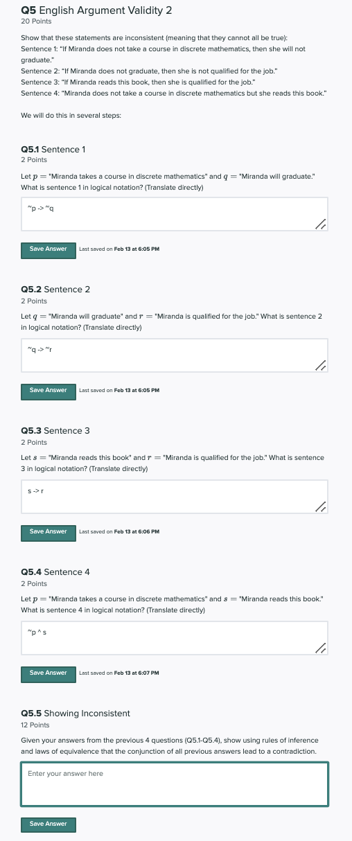 Solved Q5 English Argument Validity 2 20 Points Show that | Chegg.com