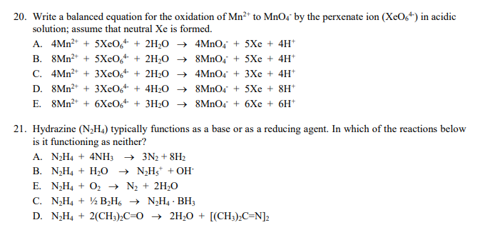 Solved 20. Write a balanced equation for the oxidation of | Chegg.com