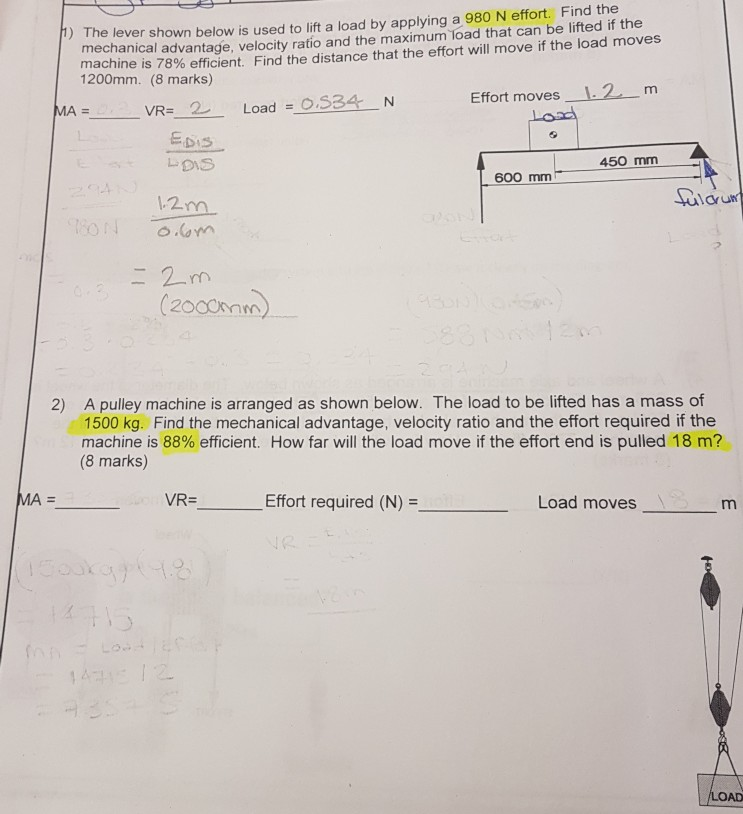 Solved mechanical advantage, velocity ratio and the maximum