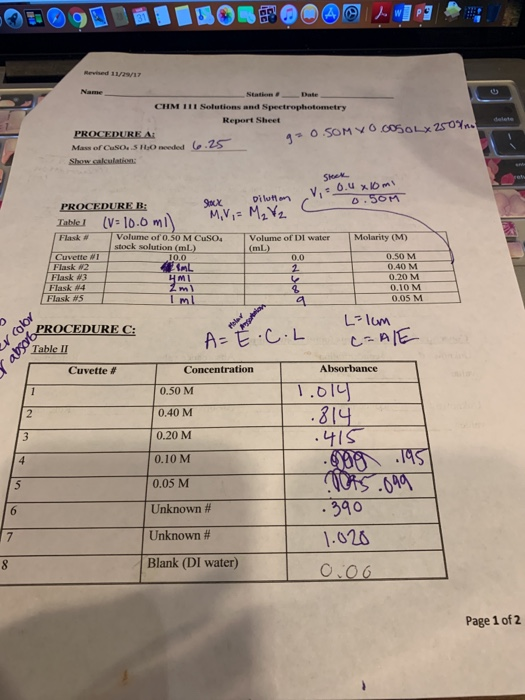 Solved Revised 112/1 StationDate CHM H1 Solutions and