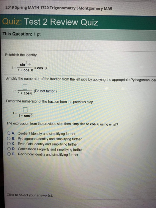Math 1720 Solved 2019 Spring MATH 1720 Trigonometry SMontgomery MA9 | Chegg.com
