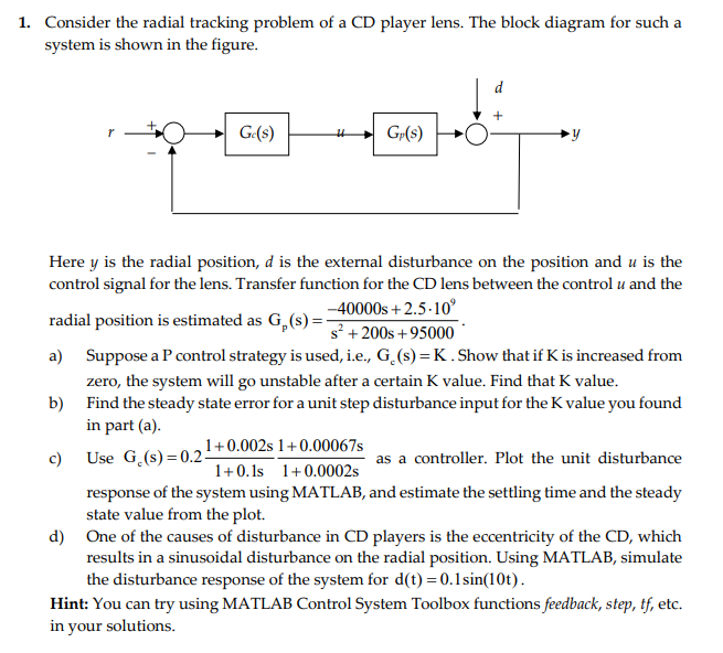 Consider the radial tracking problem of a CD player | Chegg.com