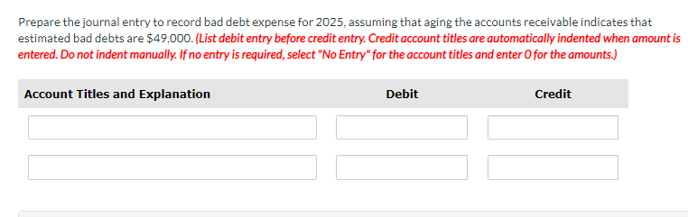 Solved Prepare the journal entry to record bad debt expense | Chegg.com