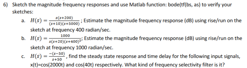 Solved 6) Sketch The Magnitude Frequency Responses And Use | Chegg.com