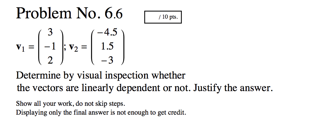 Solved Problem No. 6.6 / 10 Pts. ( 3 (-4.5 V1 = -1 ; V2 = | Chegg.com