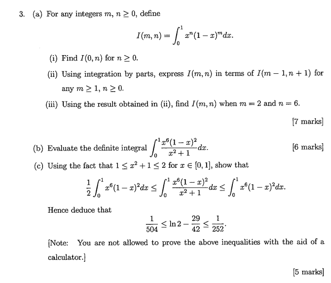 Solved (a) For any integers m, n2 0, define 3. (i) Find I(0, | Chegg.com