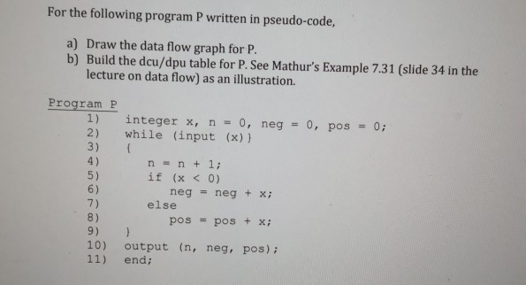 Solved For the following program P written in pseudo-code, | Chegg.com