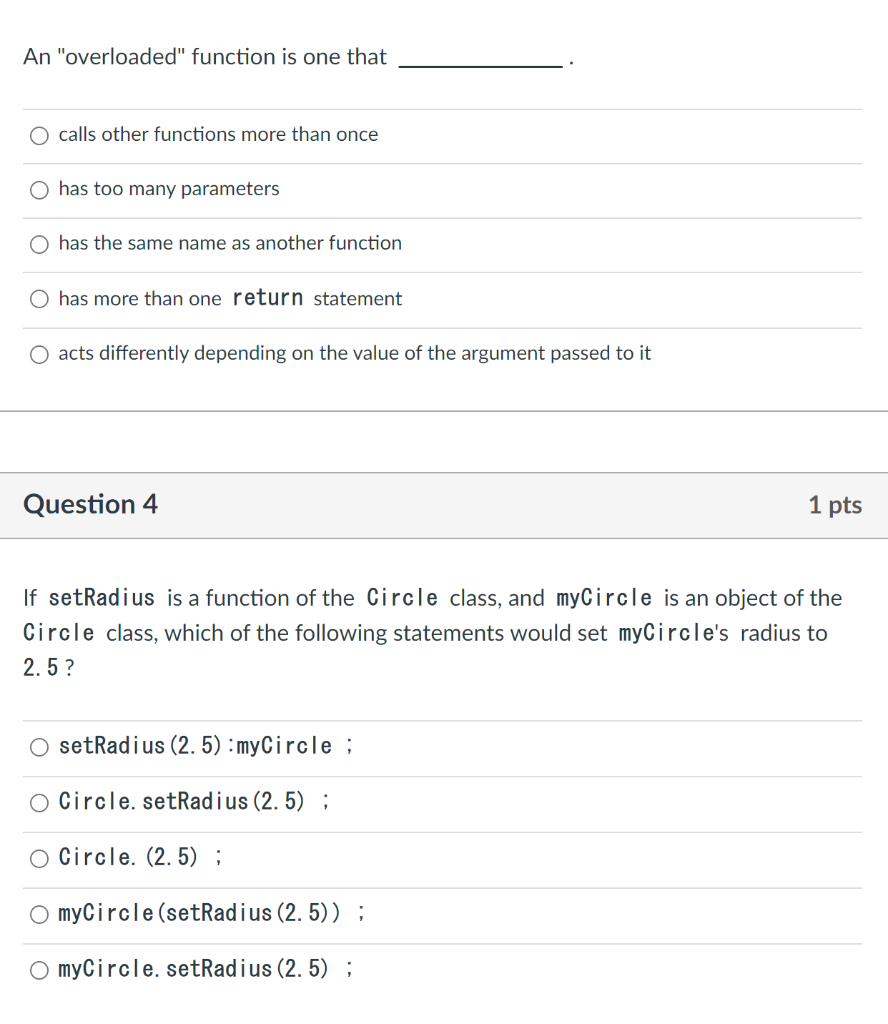 Solved An "overloaded" Function Is One That Calls Other | Chegg.com