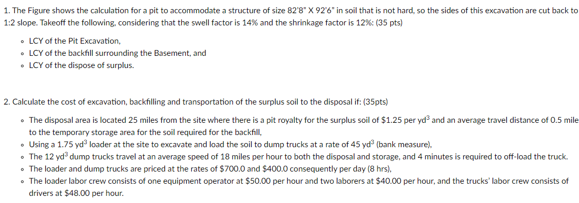 Solved 1. The Figure shows the calculation for a pit to | Chegg.com