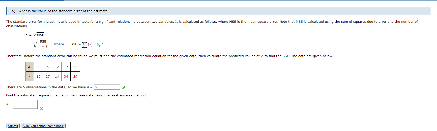 Solved (a) What is the value of the standard error of the | Chegg.com