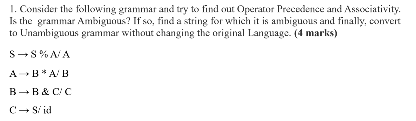 Solved 1. Consider The Following Grammar And Try To Find Out | Chegg.com